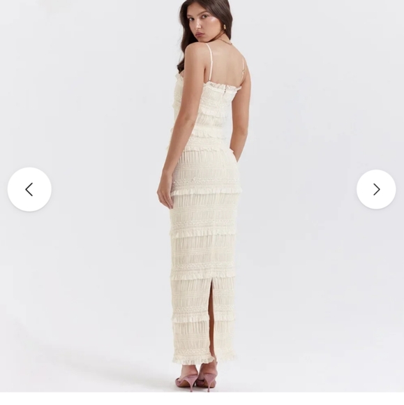 Lyrical Elegance Ruched Ruffle Ivory White Maxi Dress - Picture 5 of 9